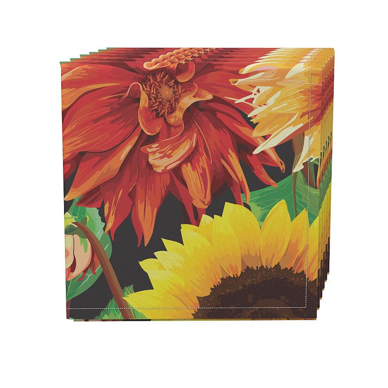 Napkin Set， 100% Polyester， Set of 4， 18x18， Sunflower Garden