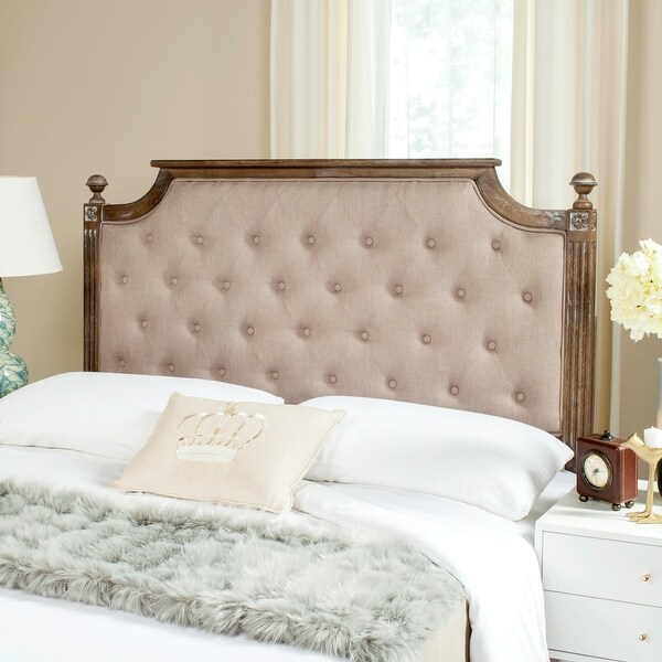 SAFAVIEH Rustic Wood Taupe Tufted Linen Queen Headboard - - 23591469