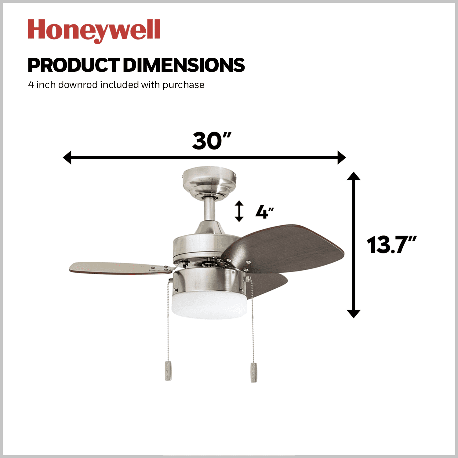 Honeywell Ocean Breeze 30-InchBrushed Nickel Small 3 Blade LED Ceiling Fan with Light