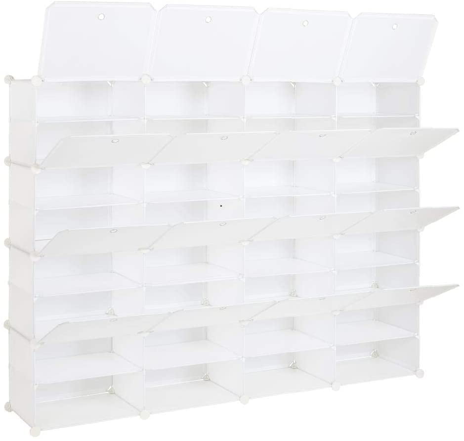 Gomyhom DAYFULI 8-Tier Portable 64 Pair Shoe Rack Organizer 32 Grids Tower Shelf Storage Cabinet Stand Expandable for Heels， Boots， Slippers， White