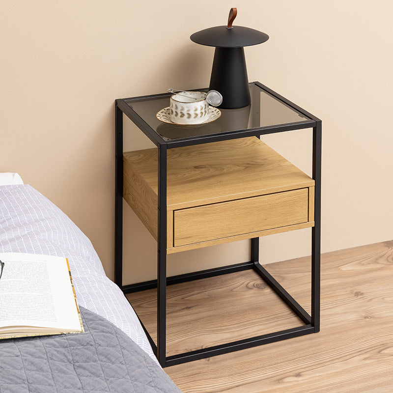 RANDOLF Side Table/Bedside Table 40cm - Natural & Black