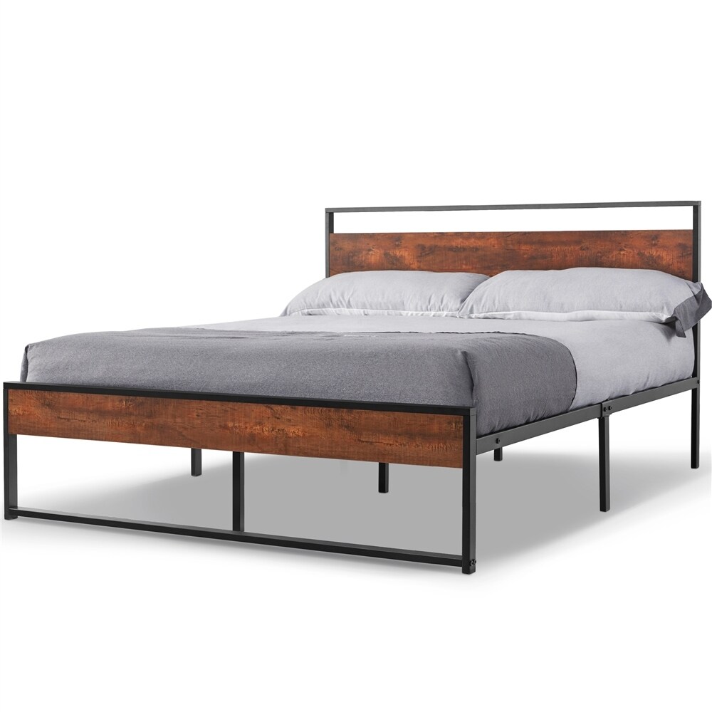 Yaheetech Rustic Metal Platform Bed Frame Sturdy Slatted Bed Base