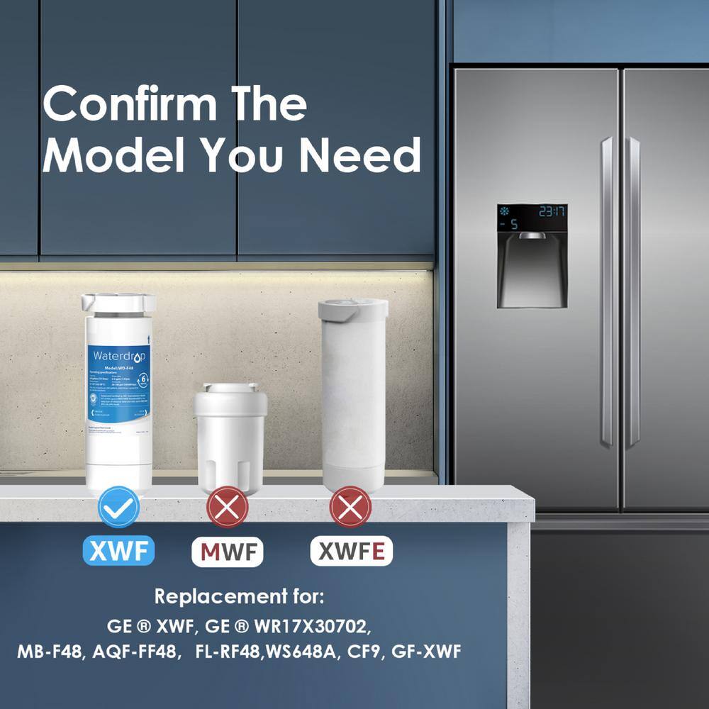 Waterdrop WD-XWF Refrigerator Water Filter Replacement for GE XWF (WR17X30702) NSF 42 Certified 3 Filters (Package may vary) B-WD-F48-3