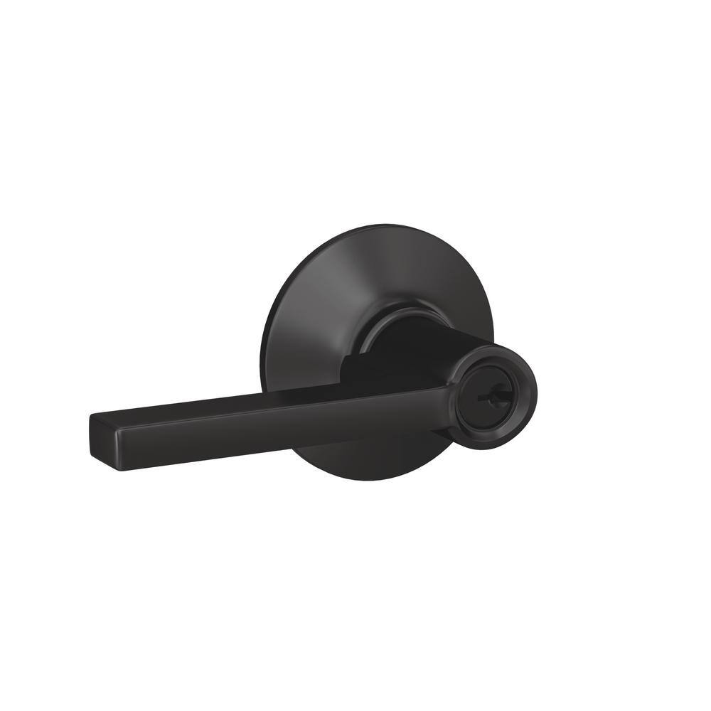 Schlage Latitude Matte Black Keyed Entry Door Handle F51A G LAT 622