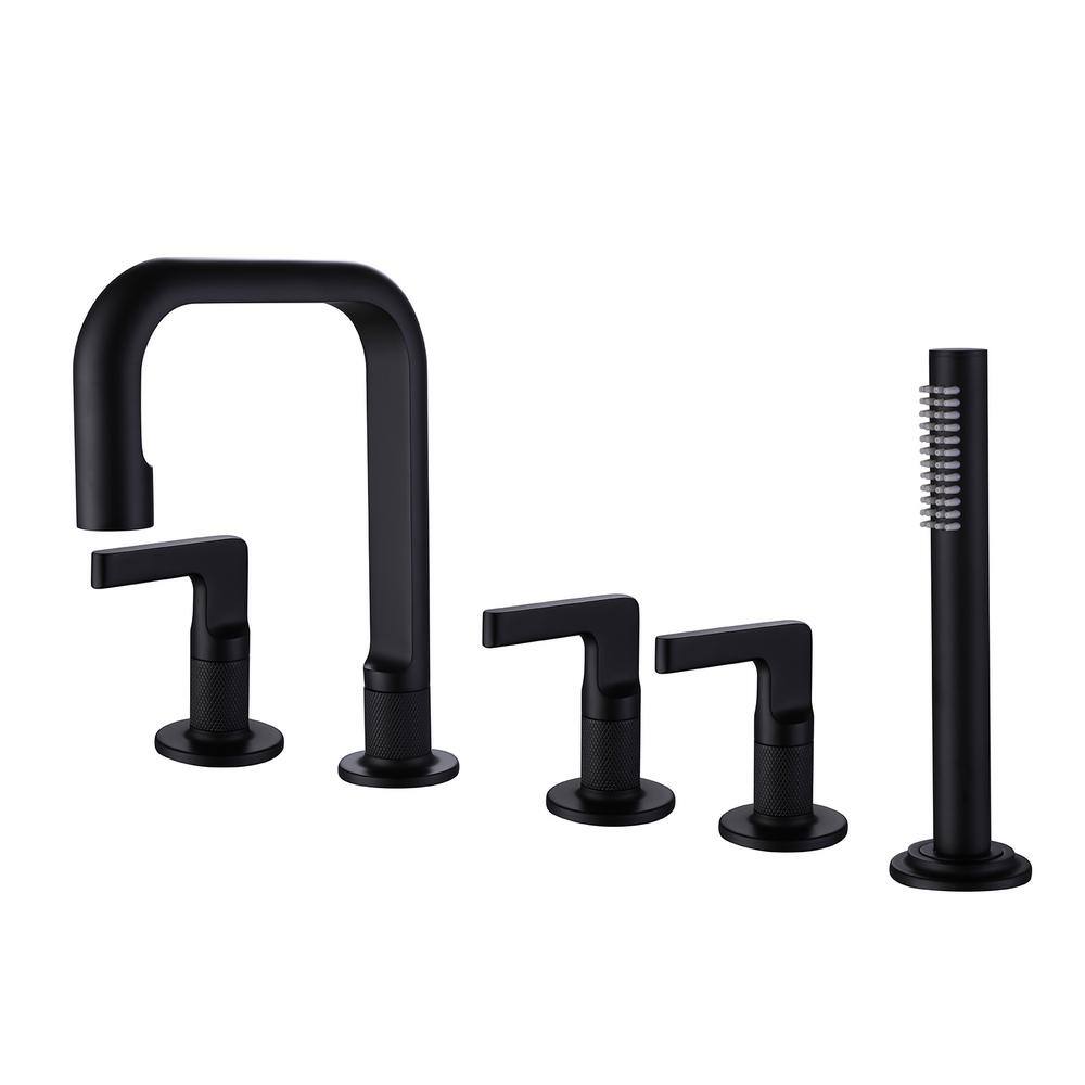 Hlihome 3-Handle Deck Mount Roman Tub Filler Faucet in Matte Black RBDK-0923-MB