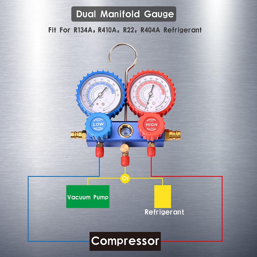 Yescom HVAC Refrigeration R410a Manifold Gauge Set 2 Valve 3 Hose