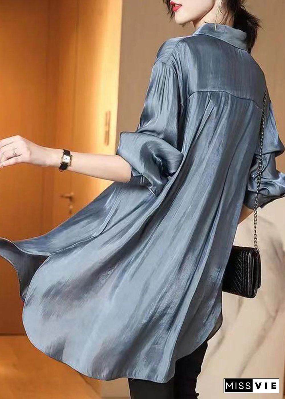 Modern Apricot Oversized Side Open Draping Chiffon Long Shirt Spring