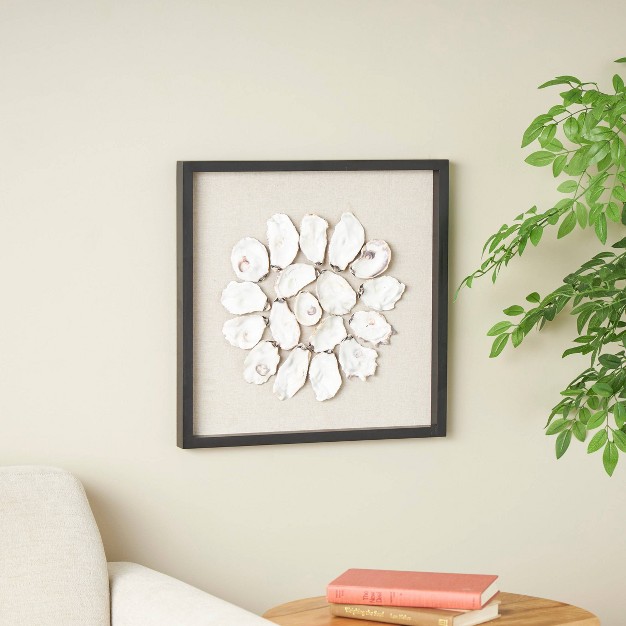 Shell Handmade Abstract Circular Wall Decor With Beige Linen Backing And Black Frame Cream Olivia amp May