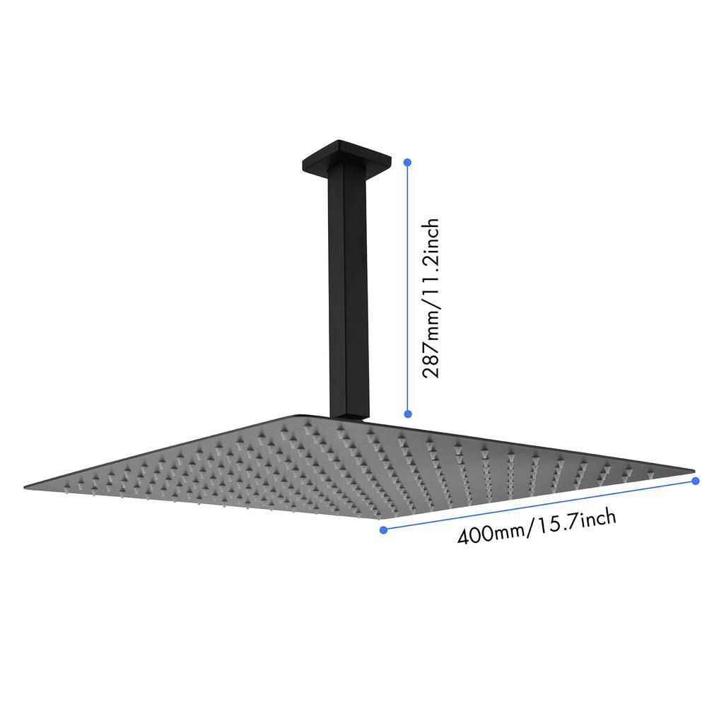 WELLFOR 1-Spray Patterns with 2.5 GPM 16 in. Ceiling Mount Rain Fixed Shower Head in Matte Black WA-F16-MB