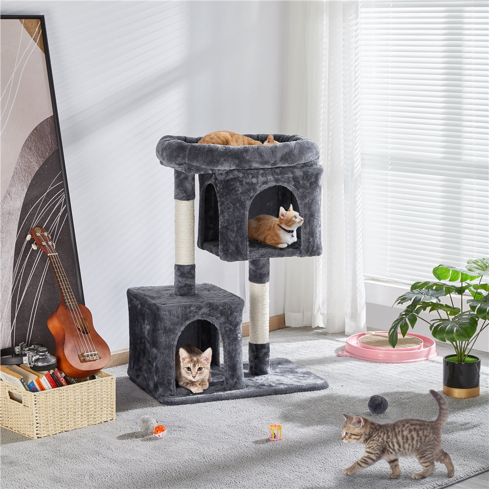 Easyfashion 33.5" Small Cat Tree Tower with 2 Condos, Dark Gray