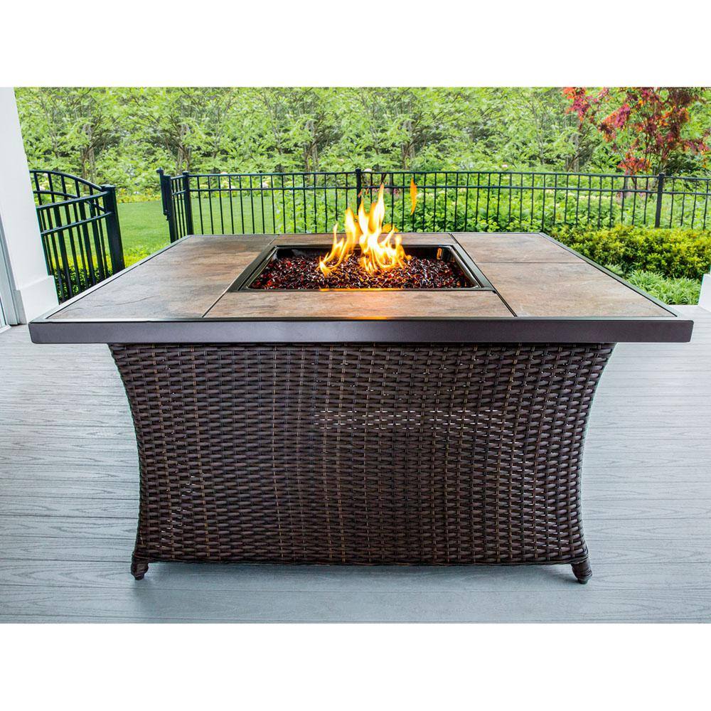 Cambridge 36 in. 40000 BTU Woven Fire Pit Coffee Table with Porcelain Tile Top WOVENFP1PC-TILE