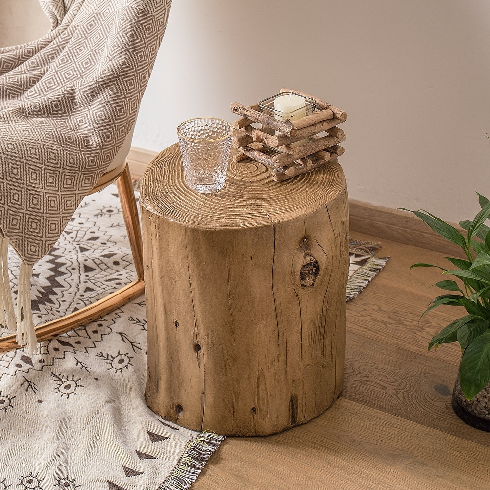 COSIEST Indoor Faux Wood Tree Trunk Log Stool