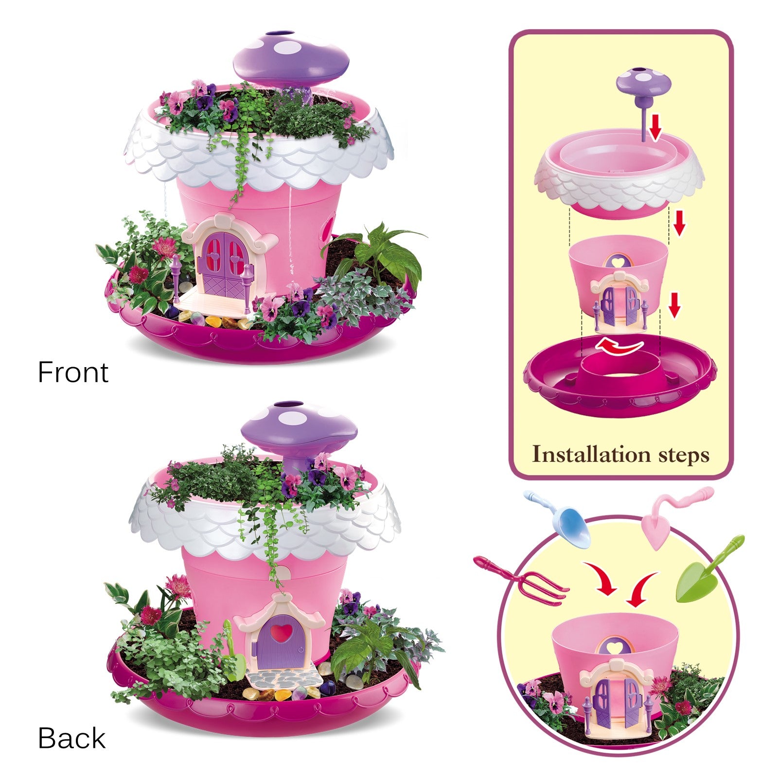 Vokodo Kids Magical Garden Growing Kit Includes Everything You Need Tools Seeds Soil Flower Plant Tree House Interactive Play Fairy Toys Inspires Horticulture Learning Great Gift For Children Pink