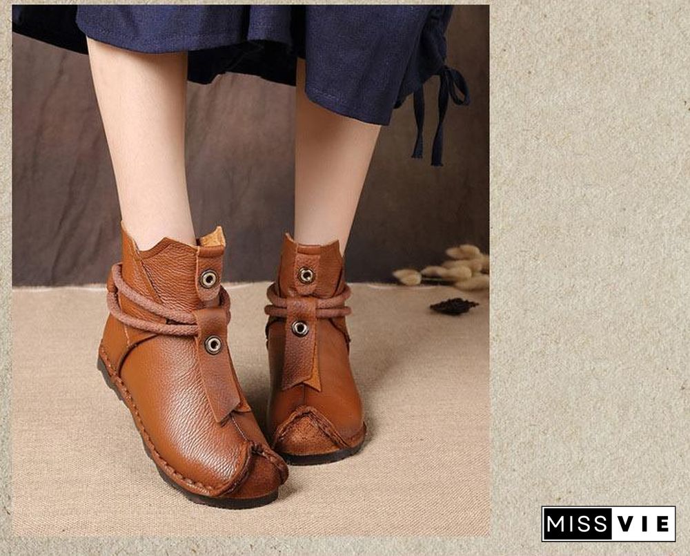 Women Genuine Leather High Quality Fashion Short Flats Ankle Boots