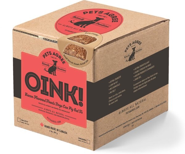 The Granville Island Pet Treatery Oink! Pets Agree Bacon Flavored Dog Treats， 32-oz bag， Small