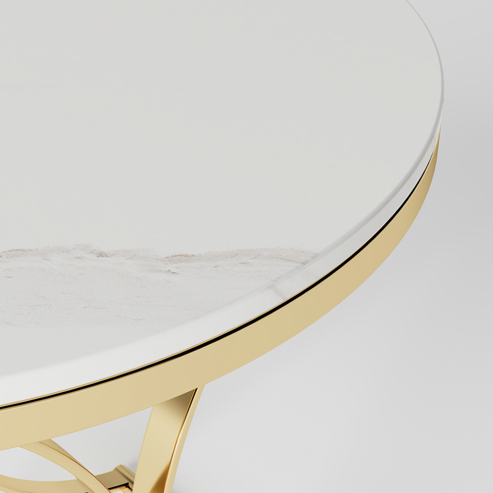 Modern Luxurious Round White Marble Stone Side Table X Base End Table   Contemporary   Side Tables And End Tables   by Homary International Limited  Houzz