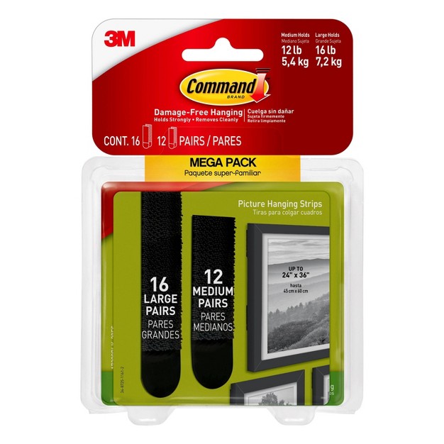 Command 28pc M l Black Picture Hanging Strips