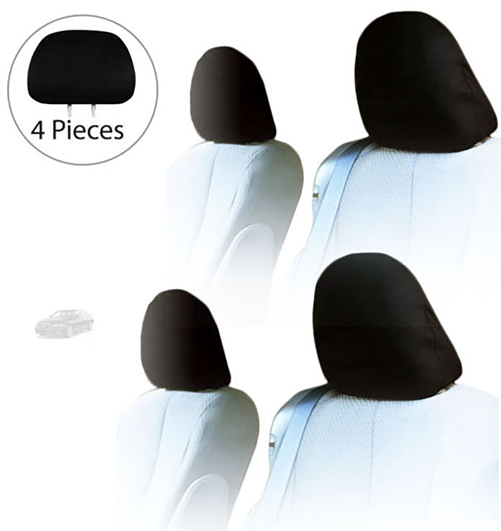 YupbizAuto AUto Cars Trucks SUV Solid Black Polyester Universal Size Headrest Covers with Foam Backing- Set of 4 Pieces