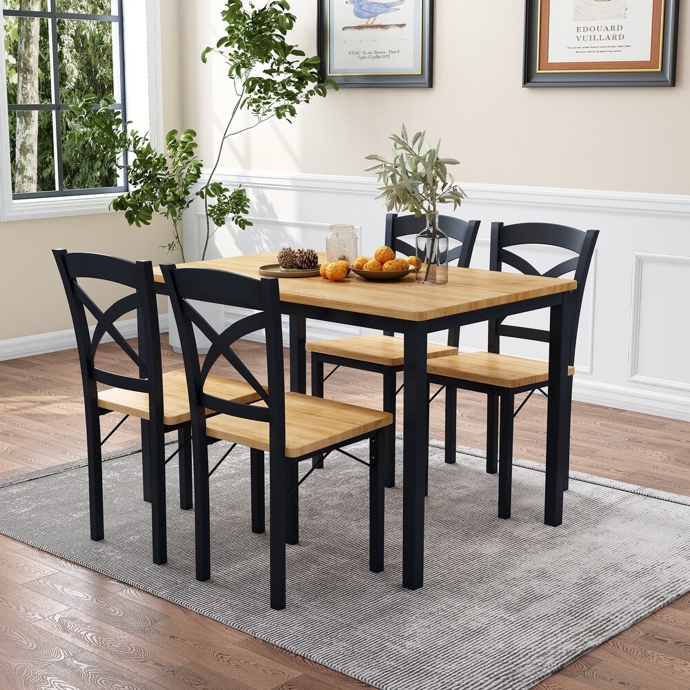 5 Piece Wooden Rectangular Dining Table Set w/Cross Back Dining Chair