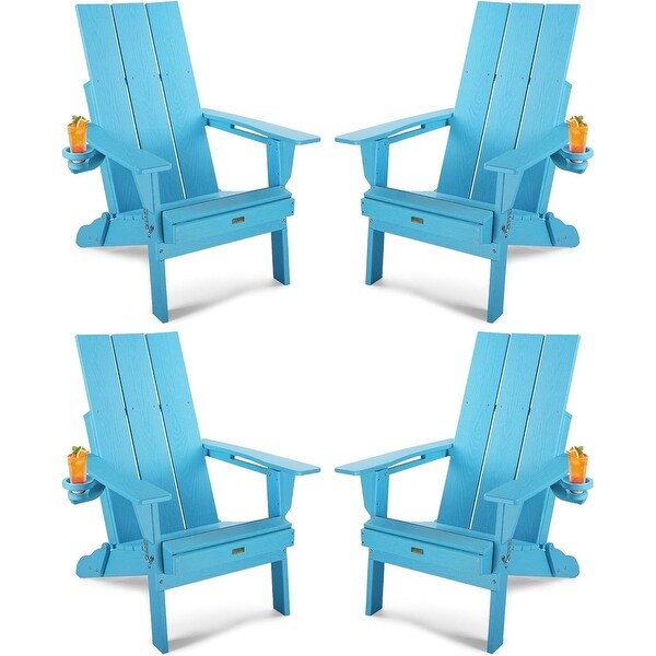 WINSOON HDPE Outdoor Folding Adirondack Chair With Cup Holder( Set of 4)