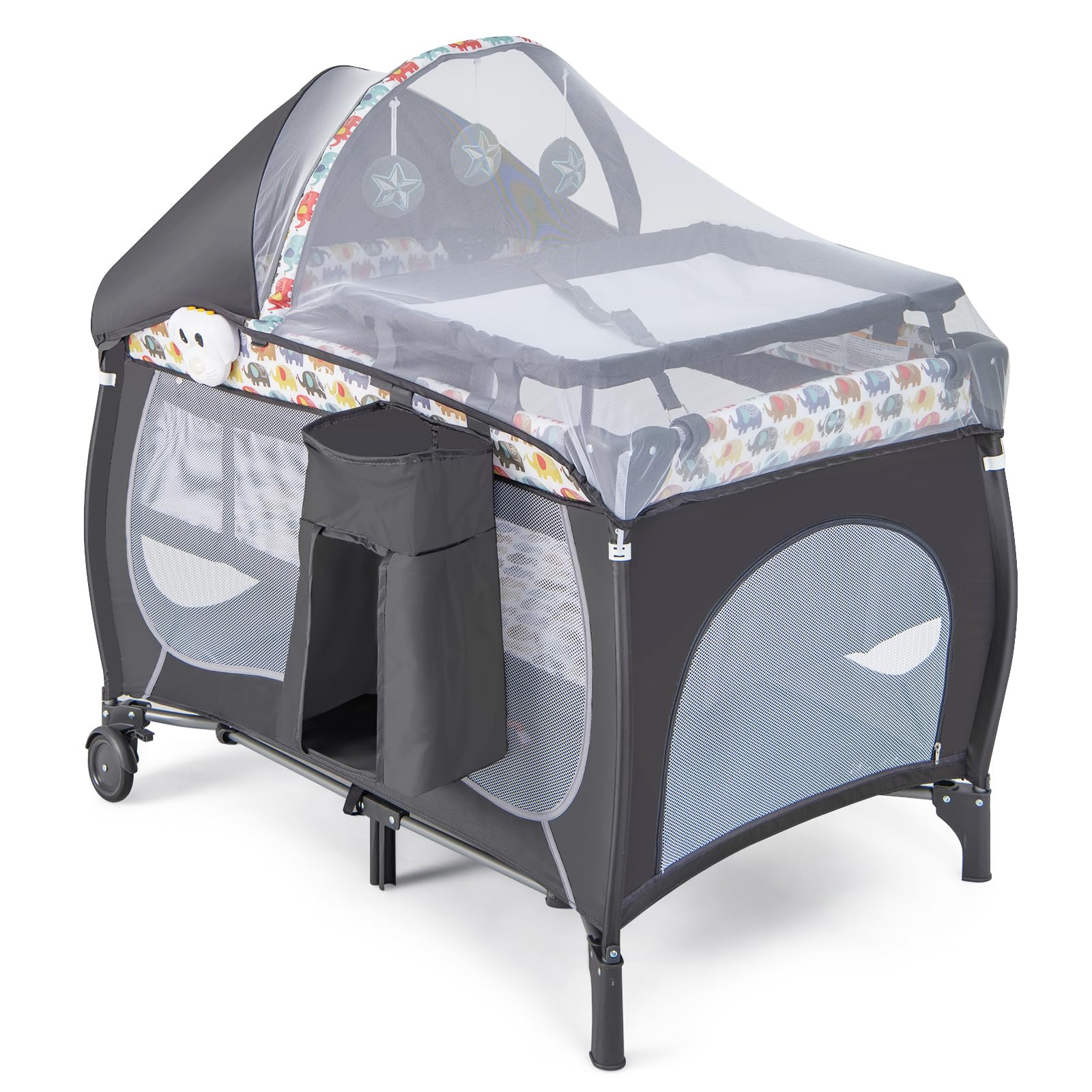 BABY JOY 4 in 1 Pack and Play, Portable Baby Playard with Bassinet