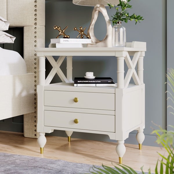 Modern White 2 Drawer Nightstand