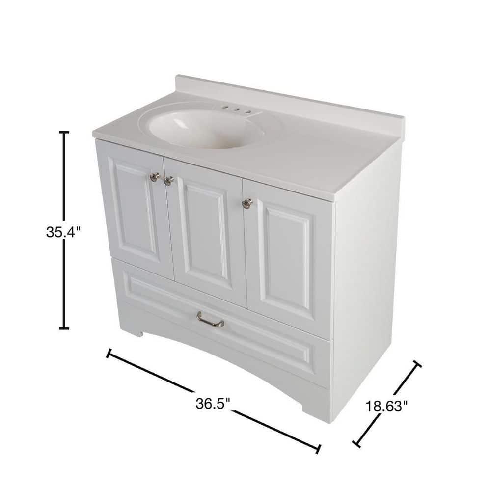 Glacier Bay Lancaster 365 in W x 1863 in D Raised Panel Bath Vanity in White with White Cultured Marble Top