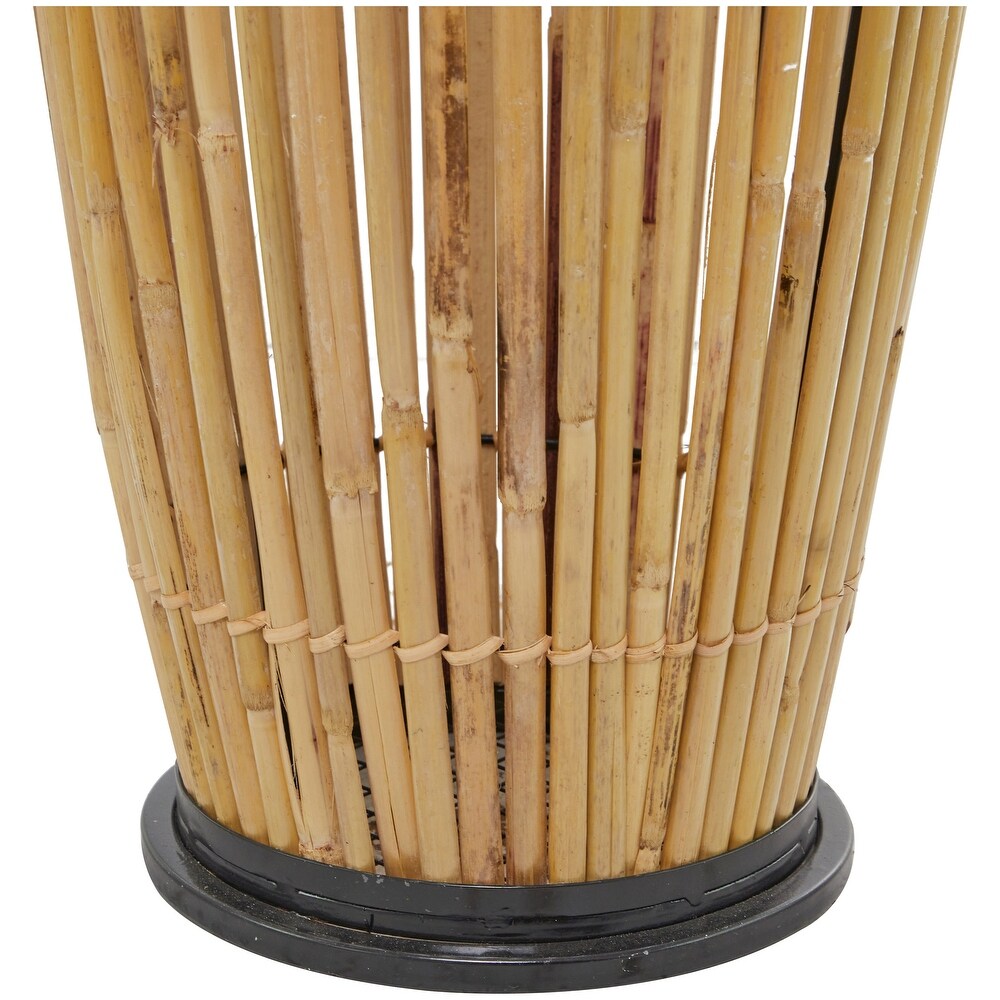 The Novogratz Brown Wicker Handmade Slatted Frame Vase with Black Metal Accents