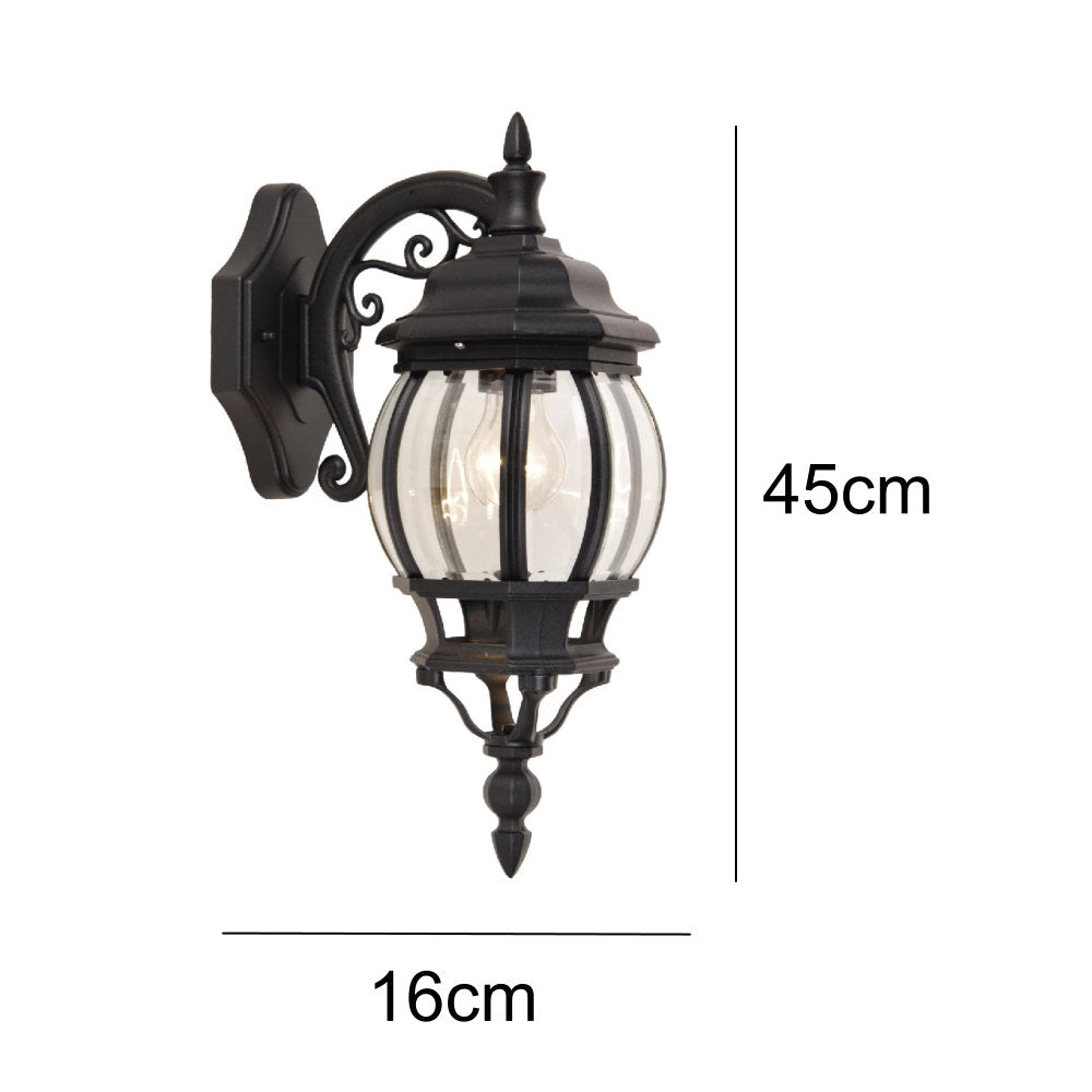 Britalia BR5120202012 Black & Clear Glass Outdoor Vintage Coach Down Lantern Wall Light