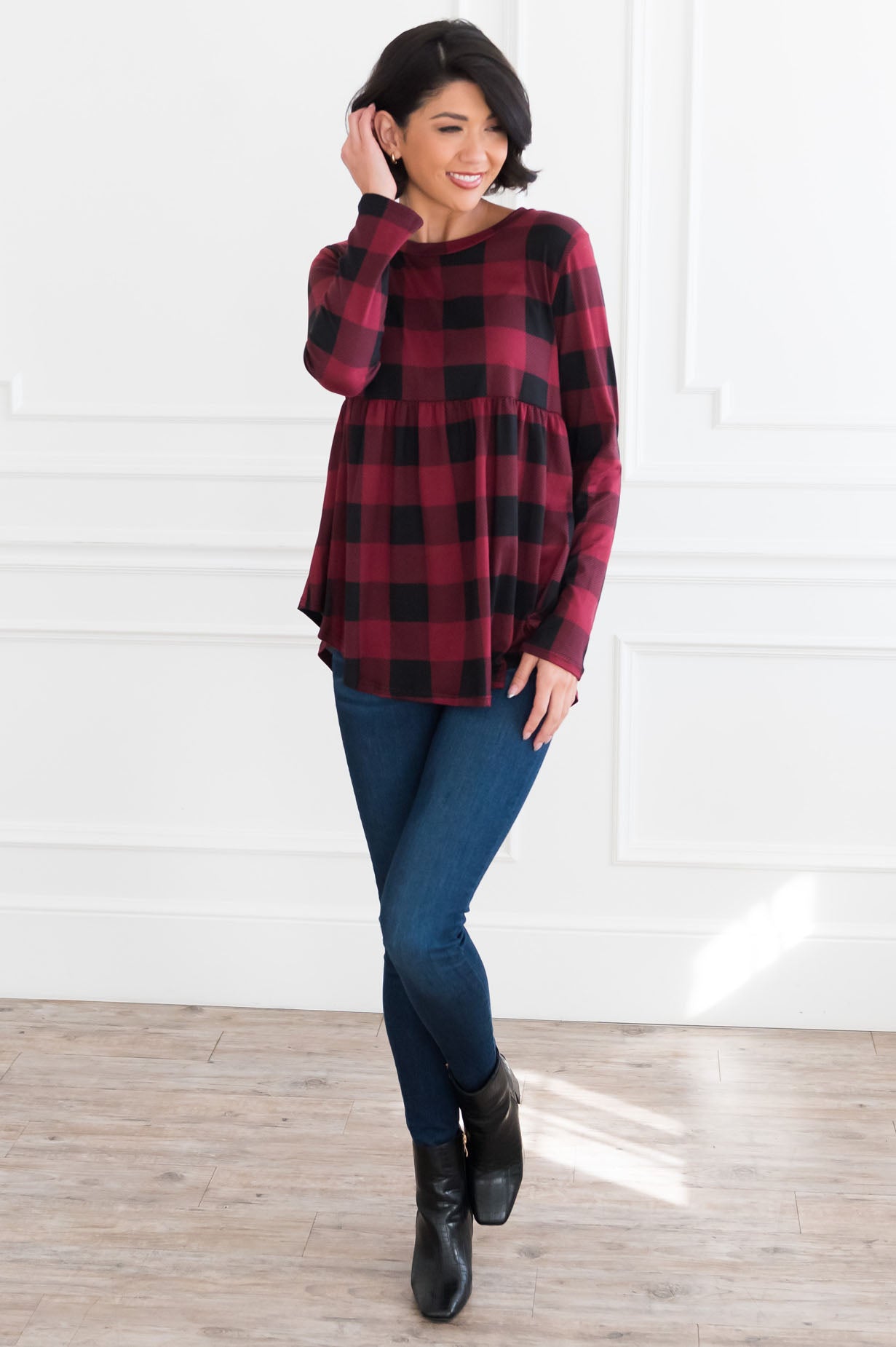 Breezy Plaid Modest Babydoll Top