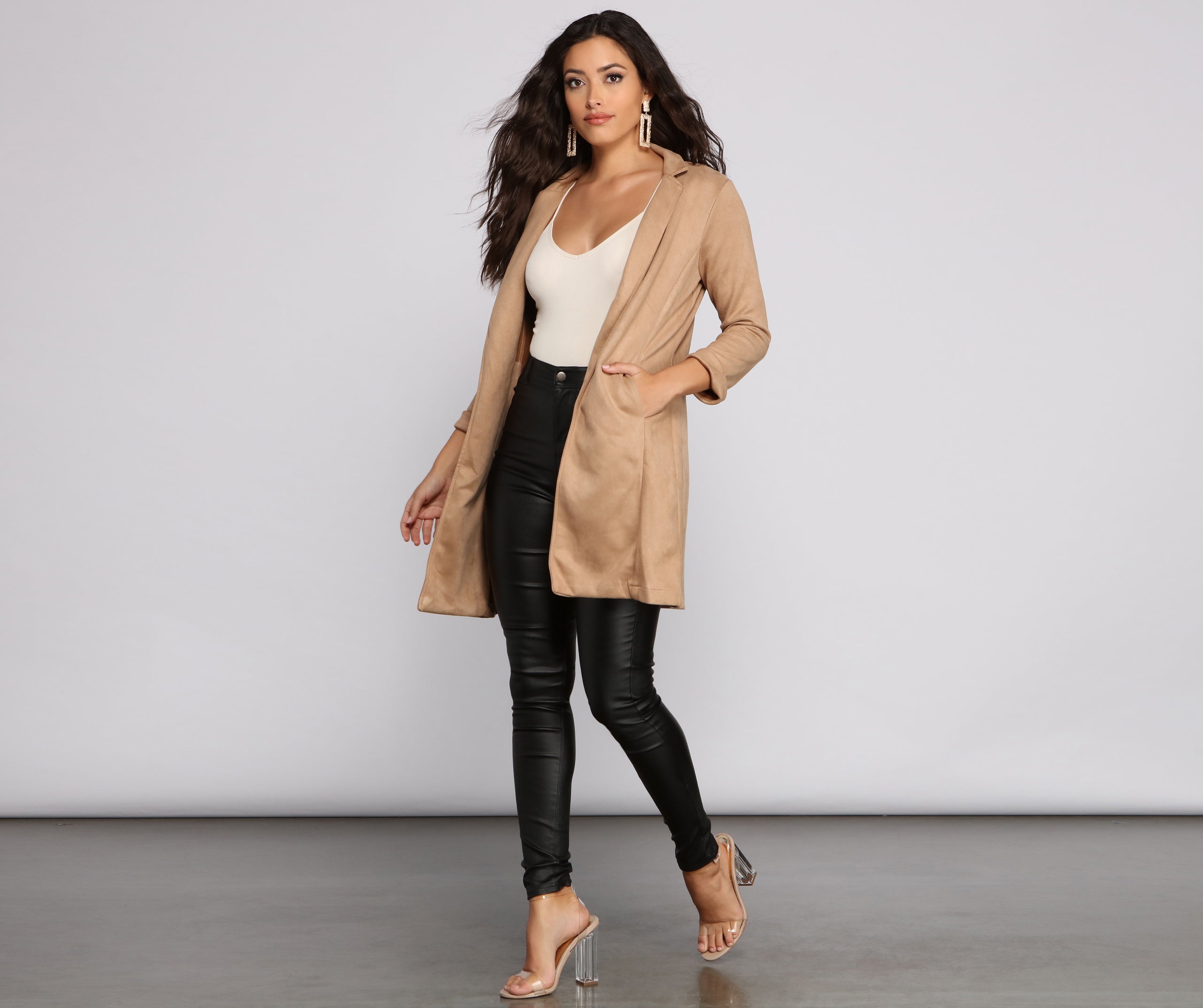 Faux Suede Sophistication Longline Blazer