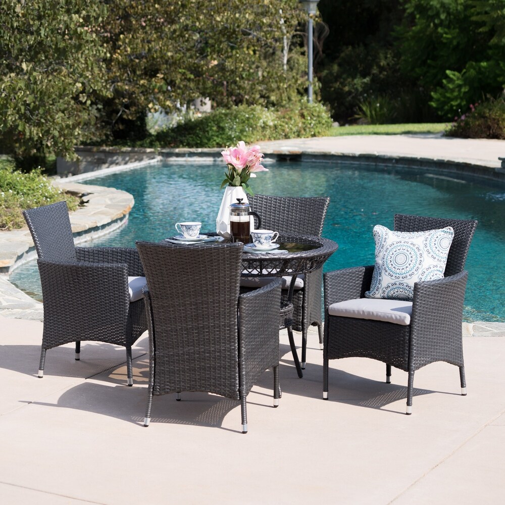 Kendricks Outdoor 5 piece Wicker Dining Set with Cushions by Christopher Knight Home