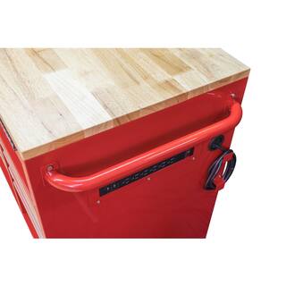 Husky 52 in. W x 25 in. D Standard Duty 9-Drawer Mobile Workbench Cabinet with Solid Wood Top in Gloss Red HOTC5209B22M