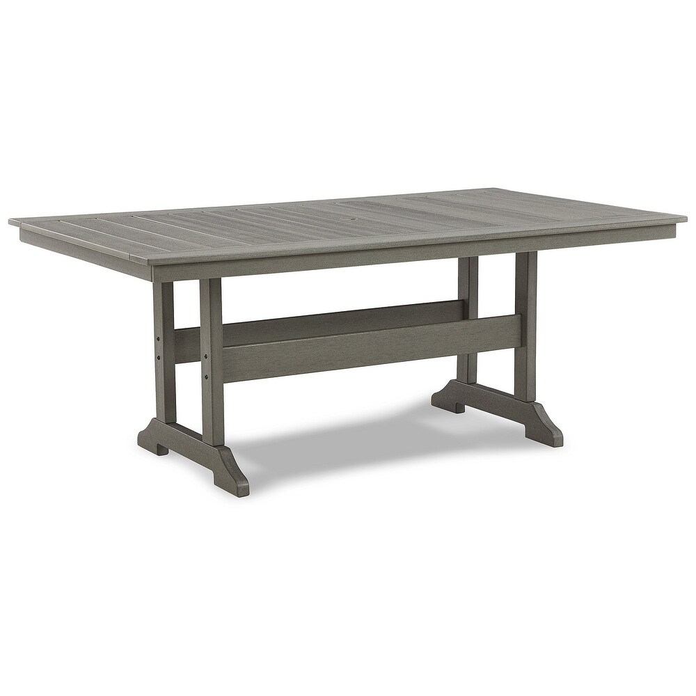 Signature Design by Ashley Visola Gray Rectangular Outdoor Poly  Weather Dining Table with Umbrella Option