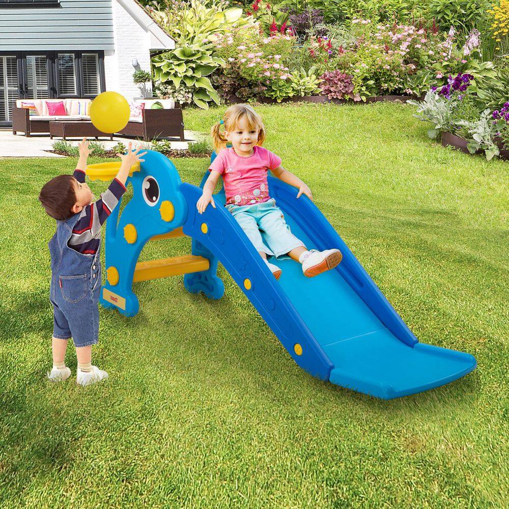 Nyeekoy Toddler Slide Playset Kid's Freestanding Climbing Sliding Fun Toy in Sky Blue TH17Y0840