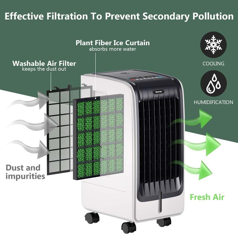 Portable Evaporative Cooler Fan Humidifier with Remote Control, 3 Speeds, 8H Timer, 6L Water Tank