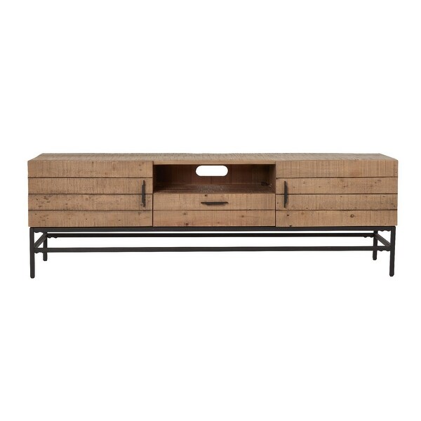 Lyla 63 Inch Reclaimed Wood TV Media Entertainment Console， Brown， Black