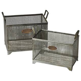 HomeRoots 11 in. H x 16.5 in. W x 14 in. D Gray Steel Cube Storage Bin 2 -Pack 2000389455