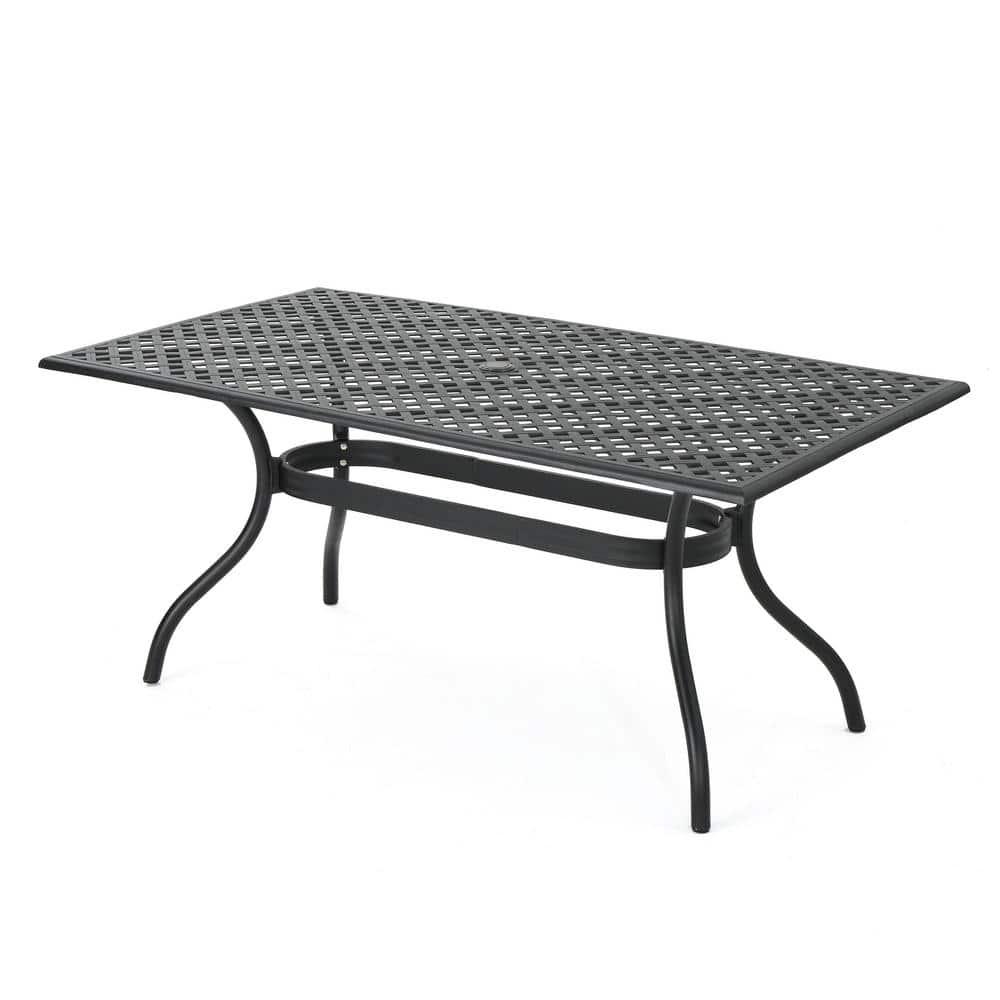 Noble House Cayman Black Sand Rectangle Aluminum Outdoor Dining Table