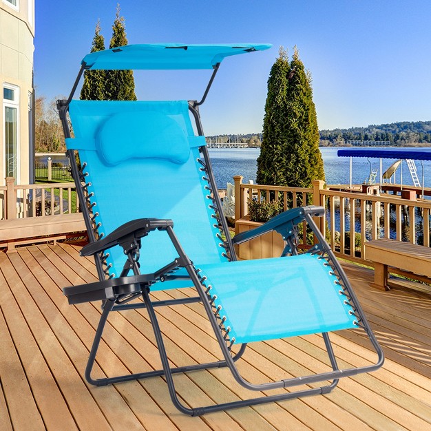 Tangkula Recling Zero Gravity Chair With Drink Tray amp Sunshade Blue