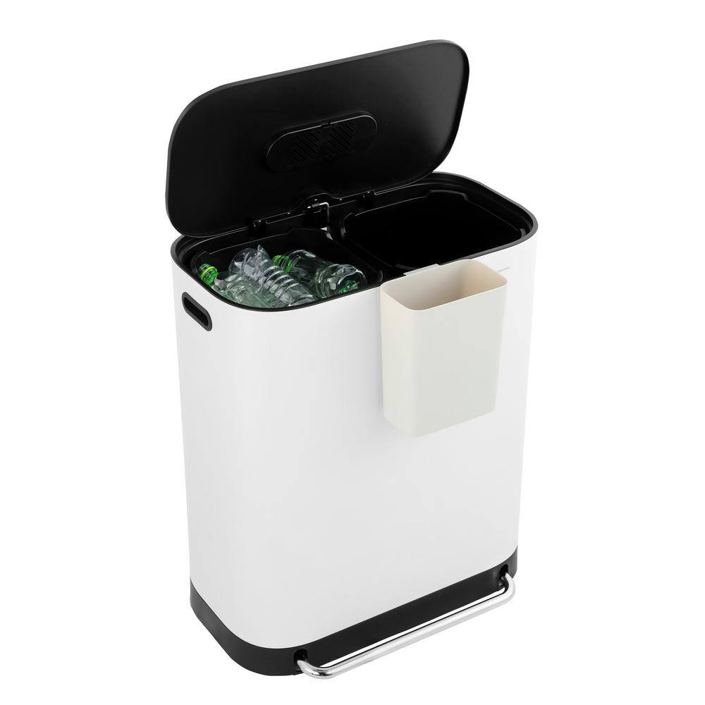 happimess Beni Kitchen TrashRecycLing 16 Gal. White Double-Bucket Step-Open Trash Can HPM1014C