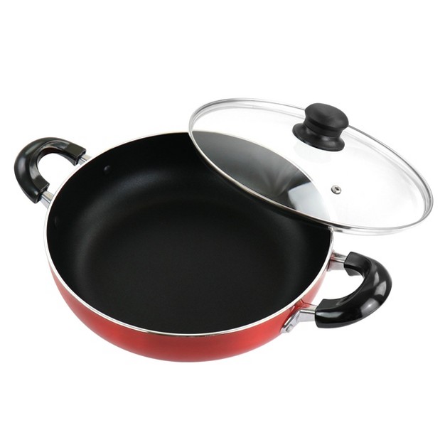 Better Chef 10 Inch Red Aluminum Deep Frying Pan With Glass Lid