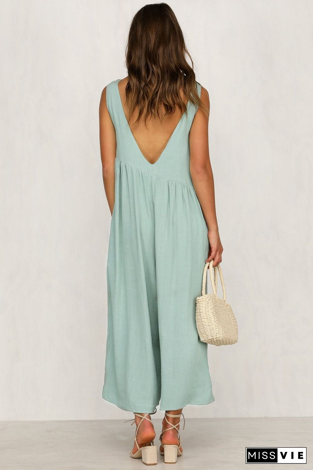 Sleeveless Backless Round Neck Jumpsuit