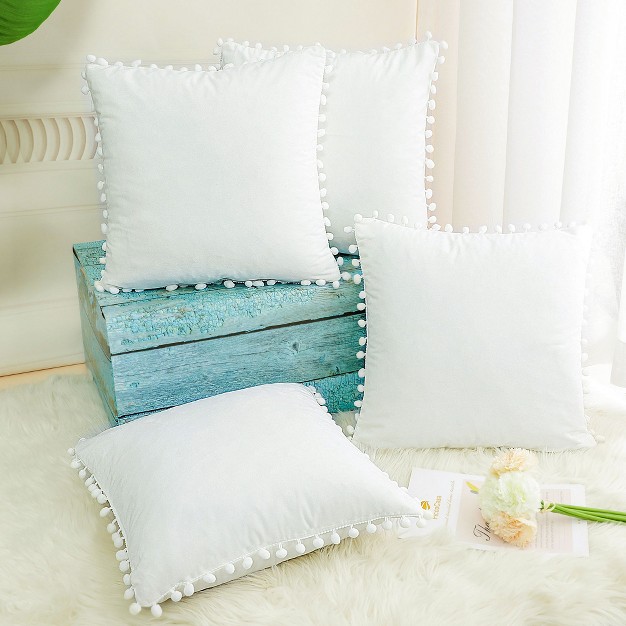 Piccocasa Velvet Pom pom Solid Soft Square Cushion Throw Pillow Covers 4pcs