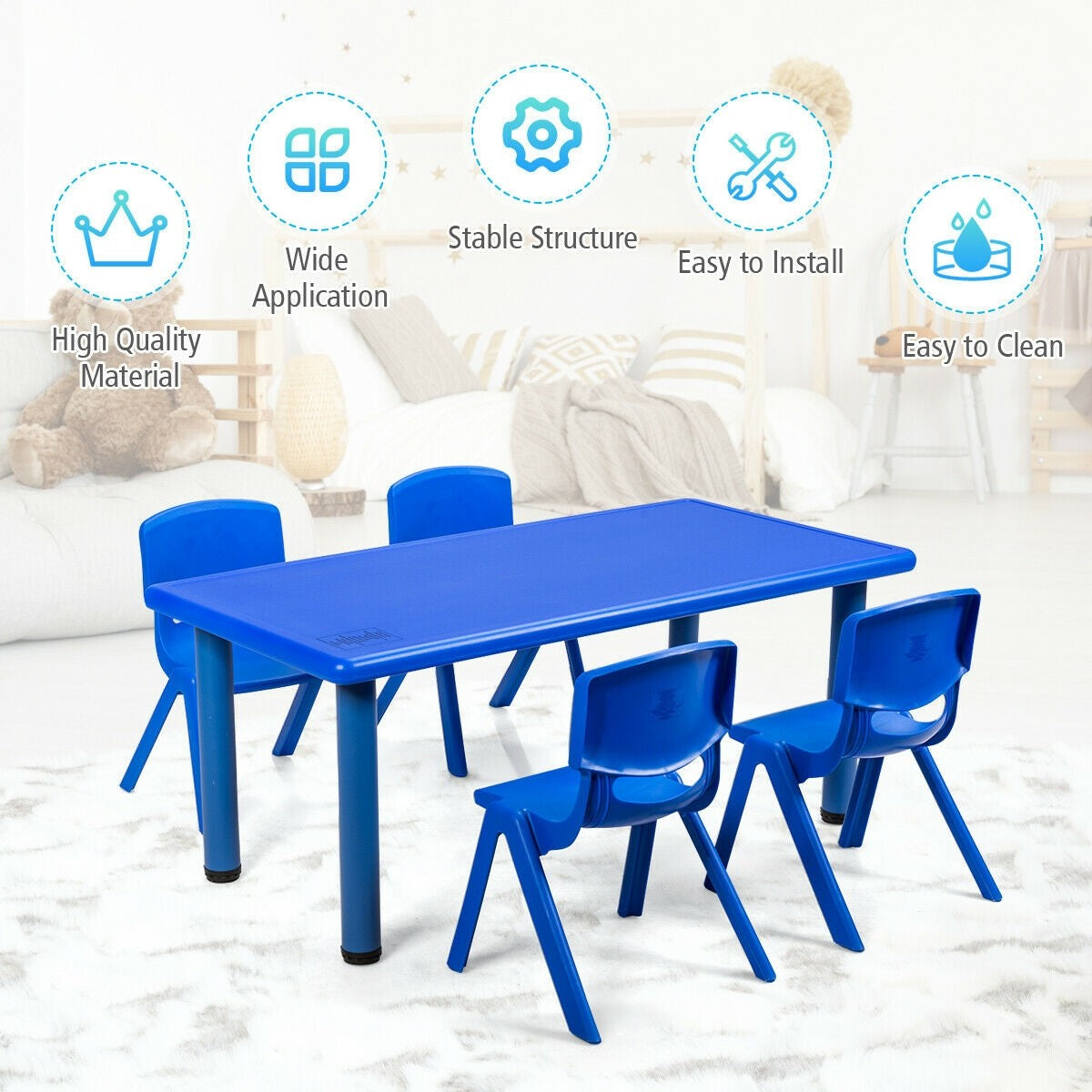 Costzon 47 x 23.5 Inch Rectangular Kids Table, Children School Activity Table for Reading Drawing Dining Playing