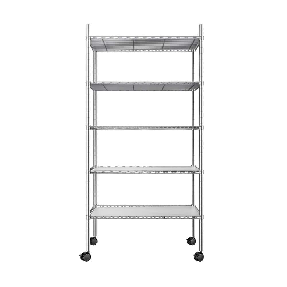 Tunearary Outdoor/Indoor Chrome Metal Plant Stand Shelves with Wheels (5-Tier) H1550ZP65926