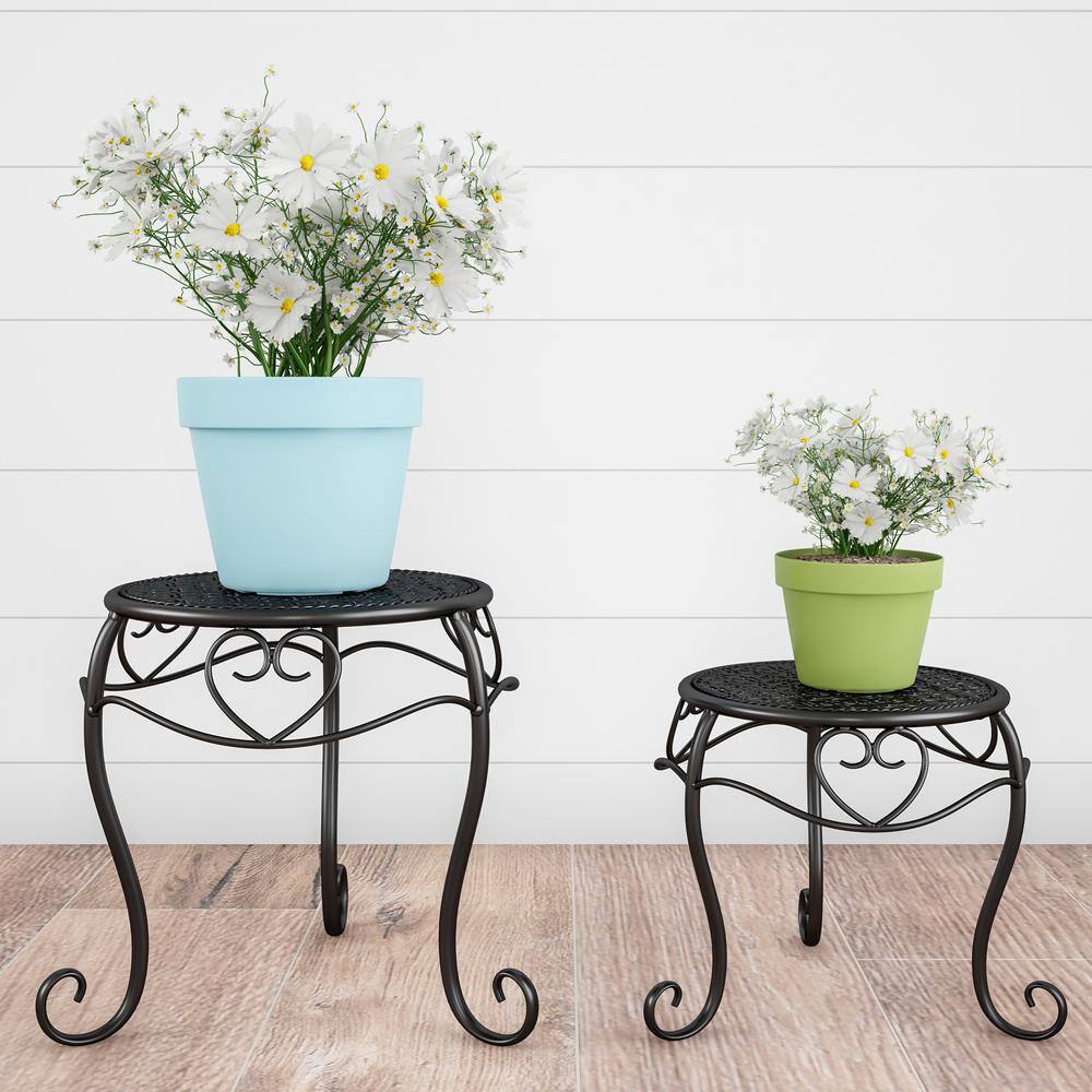 Earth Worth 8.5 in and 11 in. Tall Indoor/Outdoor Matte Black Metal Plant Stand (1-Tier) 513524SZD