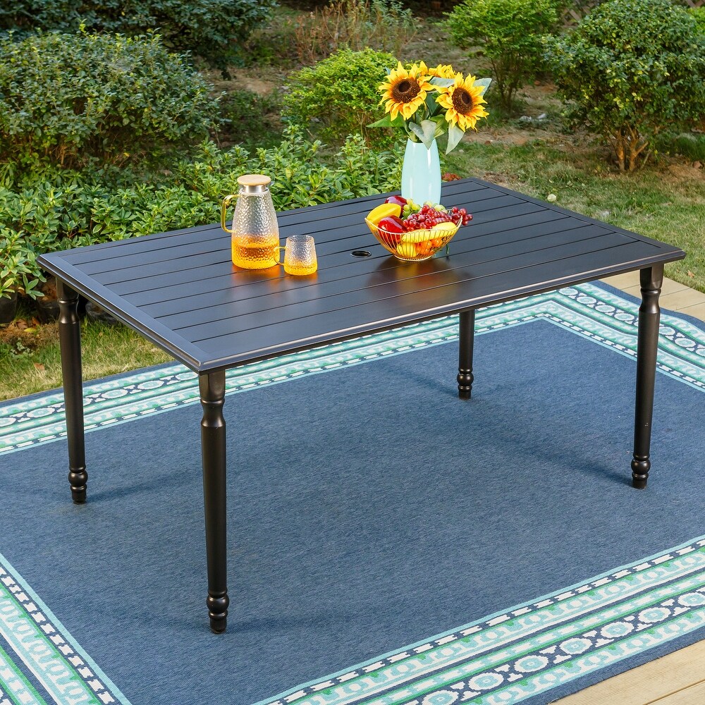 Rectangle Metal Patio Outdoor Dining Table with Umbrella Hole