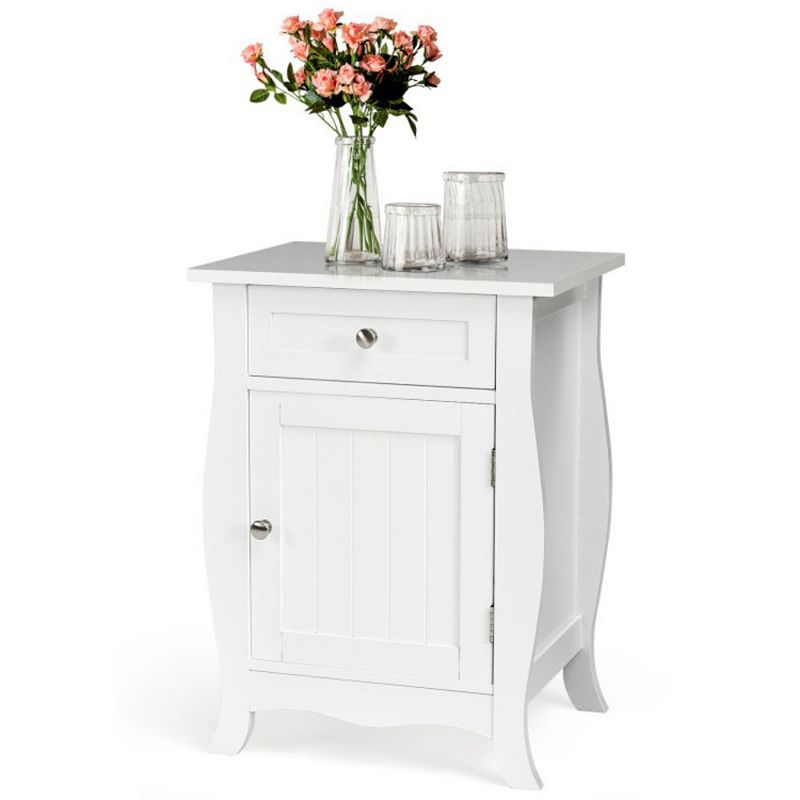 Hivago Wooden Accent End Table with Drawer Storage Cabinet Nightstand-White