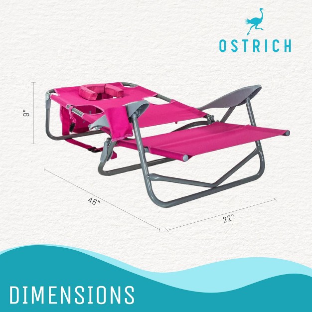 Ostrich On your back Lightweight Beach Reclining Lounge Lawn Chair W backpack Straps Outdoor Furniture For Pool Camping Patio Or Backyard Pink